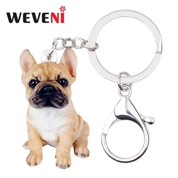 

weveni acrylic sitting french puppy dog key chains keychain rings animal jewelry for women girls handbag car charms pets, Silver