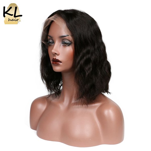 

kl hair pre plucked lace front human hair wigs with baby natural brazilian wavy remy short bob wigs for black women
