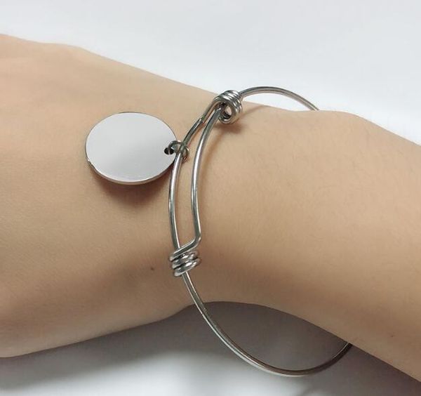 

in bulk 5pcs lot silver stainless steel fashion wire link chain bracelet cuff bangle round medals charms bracelet women men nice gifts, Black