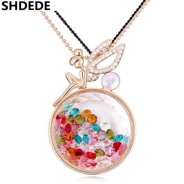 

австрийский кристалл длинные ожерелья подвеска cute fairy angel vintage мода ювелирные изделия свитер цепи ожерелье женщины 11283, Silver
