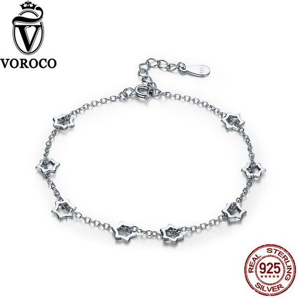 

voroco 2017 genuine 925 sterling silver stars chain link adjustable charm bracelets silver for women fine jewelry vsb003, Golden;silver