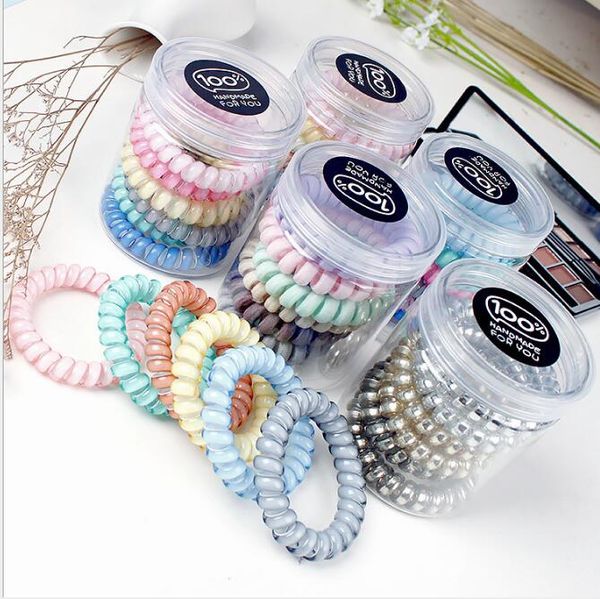 

gift canned telephone wire cord headbands for women elastic hair bands rubber ropes hair ring girls hair accessories wholesale, Silver