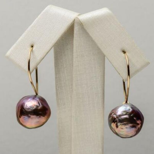 

ing baroque purple genuine freshwater kasumi pearl drop earrings 925 sterling silver, Golden;silver