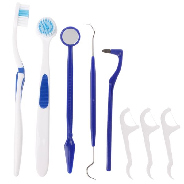 8 Pz/set PP Kit Per La Cura Dei Denti Spazzolino Da Denti Flosser Dentale Filo Interdentale Macchia Lingua Picks Specchio Denti Puliti