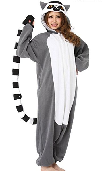 

animal cosplay costume gray lemur pajamas, Black
