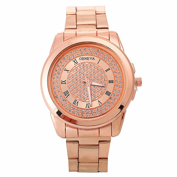 

selling brand watches geneva women stainless steel luxury watch analog quartz wristwatches clock gifts montre femme, Slivery;brown