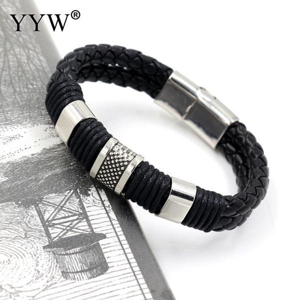 

black pu leather bracelets & bangles for men stainless steel pulseira masculina men charm bracelet wristbands erkek bileklik