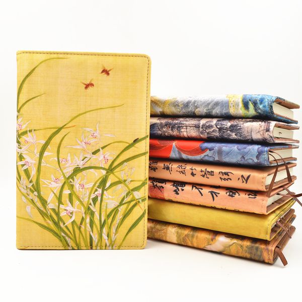 

large painted hardcover business chinese notebook gift vintage color diary silk brocade traditional craft notepad notebook 1pcs, Purple;pink