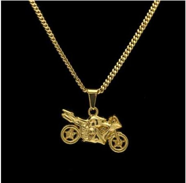 

hip hop golden motorcycle pendants chains men women iced out bling crafts jewelry gifts motor racing team necklaces chokers, Silver