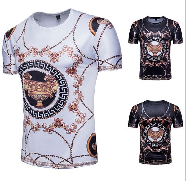 

Male Luxury T-shirts Black And White 3D Printing Tops Europe Style T-shirts Size M-2XL
