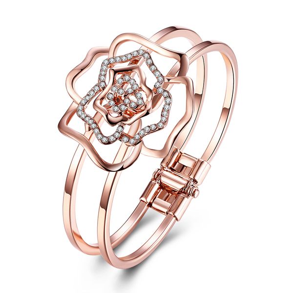 

inalis european and american popular rose hollow bracelets rose gold plated with rhinestone bracelet women fashionable jewelry, Black