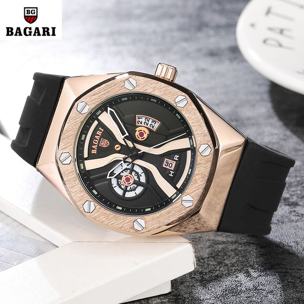 

men watches chronograph quartz watch men analog date casual sport wrist watch relogio masculino bagari, Slivery;brown