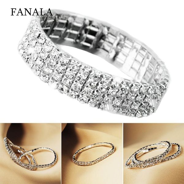

women round bracelet bangle rhinestone stretch cuff multi-row beads decor, Black