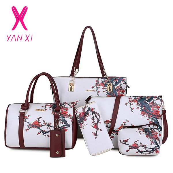 

chinese style floral printing women handbags shoulder bags set female practical composite bag 6-piece set designer brand bolsa