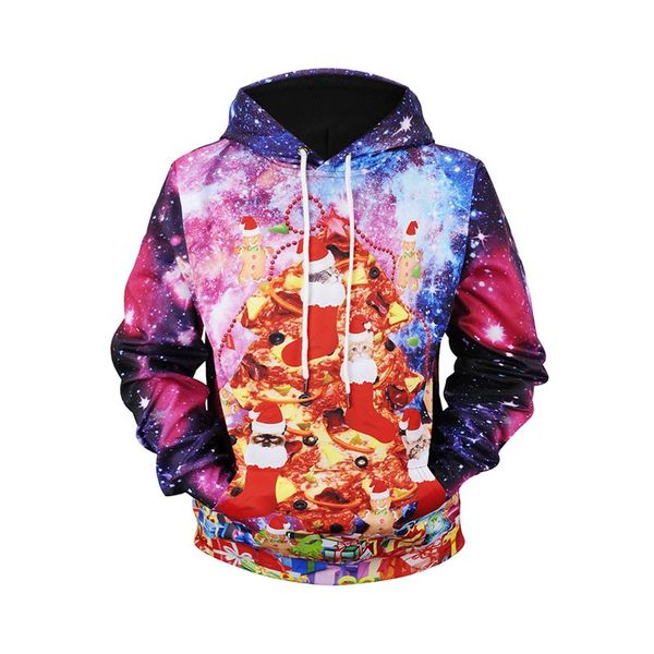 

harajuku styels winter/autumn many christmas pizza cat printing galaxy 3d hoodies men/women sweatshirt with hat pullovers, Black
