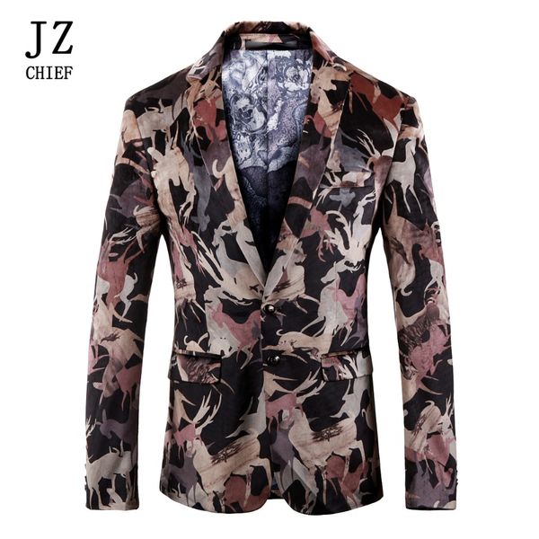 

jz chief suede velvet blazer men printed deer casual blazer jacket slim fit plus size 5xl single breasted 2 button suit coat man, White;black