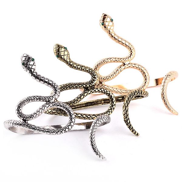 

egypt cleopatra opened spiral snake punk hand palm cuff armlet armband bangles vintage bracelet cuff jewelry for women 3 colors, Golden;silver