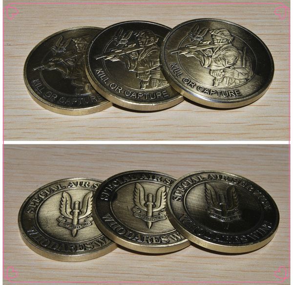 3 pçs / lote frete grátis, British Exército UK Serviço de Air Special Who Dare Wins Kill ou Capture Challenge Coin