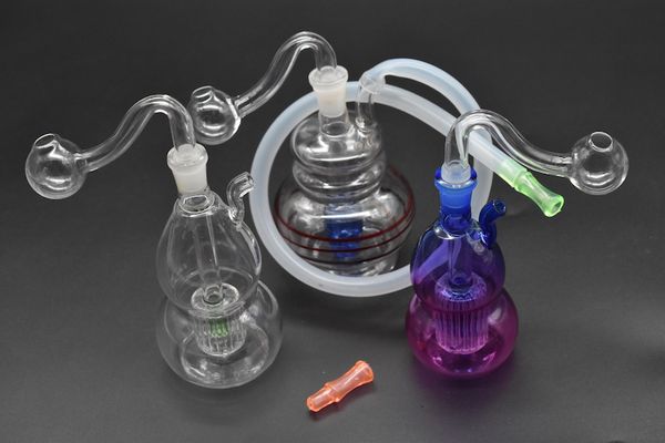 Bongs de vidro baratos borbulhador de vidro mini borbulhador de óleo para fumar com acessórios de mangueira de silicone coletor de cinzas cachimbos de água inebriantes para plataformas de petróleo