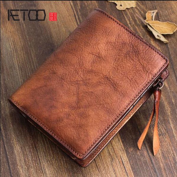 

aetoo handmade wallet men short vertical section soft leather men wallet young women vegetable tanned leather vintage, Red;black