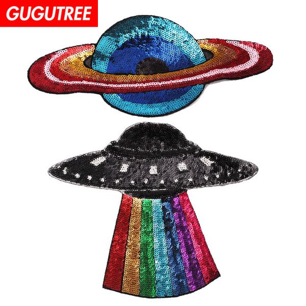 

gugutree embroidery paillette big ufo patches sequin star patches badges applique patches for clothing, Black
