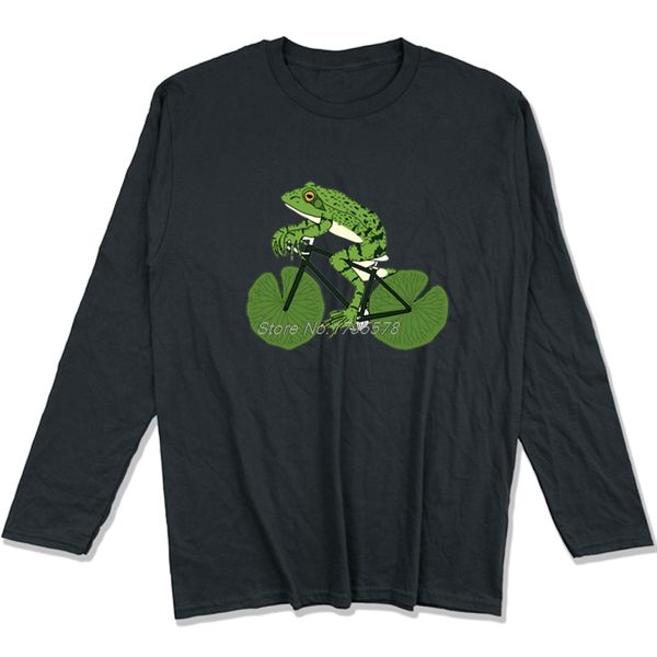 

funny frog riding t shirt casual t-shirt mens fashion cotton long sleeve shirt cool tees hip hop harajuku streetwear, White;black