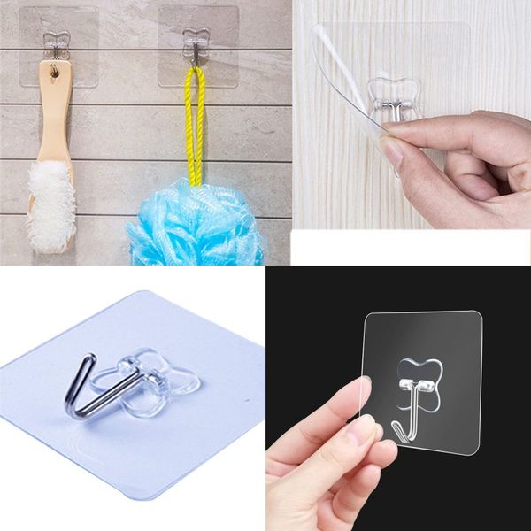 

clear adhesive hooks sticky pothook hooks ultra strong waterproof for towel keys home kitchen bathroom accessory