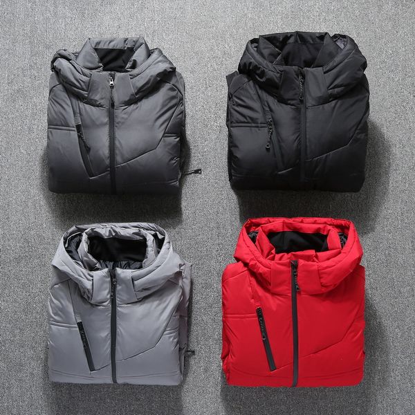 

men new 2018 brief style down jacket young man leisure warm down coat male stand collar hooded white duck clothes m-xxxl, Black