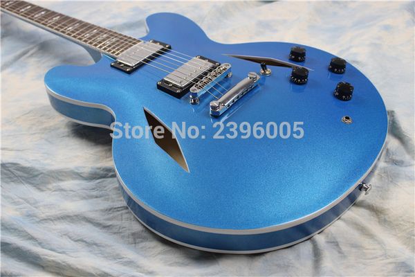 

custom shop dave grohl 33 metallic pelham blue semi hollow body jazz electric guitar guitarra double diamond holes, split diamond inlay