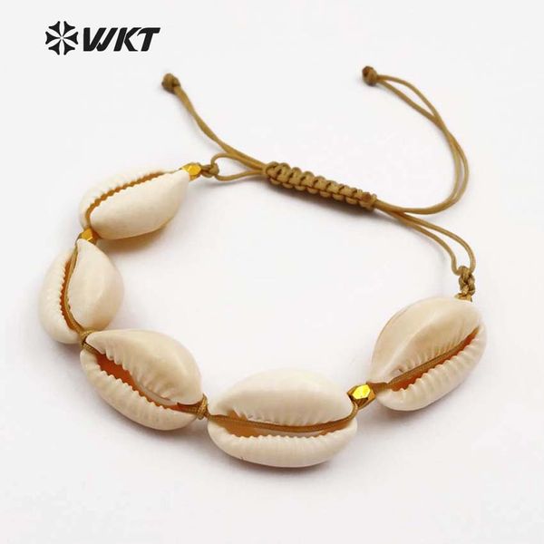

wt-b402 wholesale fashion design tiny cowrie shell bracelets adjustable jewelry natural labradorite stone wrapped bracelets, Black