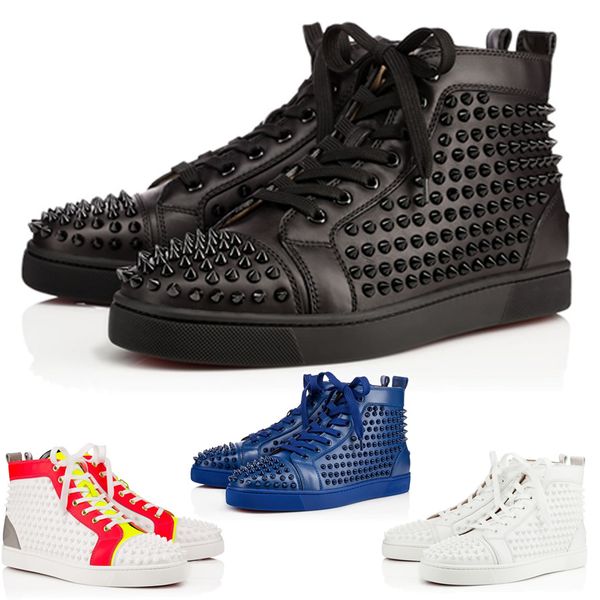

[Original Box] Men Shoes Red Bottom Sneaker Luxury Party Wedding Shoes,Genuine Leather Louisfalt Spikes Lace-up Casual Shoes Black White