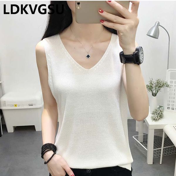 

multi color knit vest women summer 2018new small harness bottoming sleeveless knit vest femme solid color loose large size is238, White;black