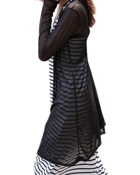 Femme Plus Taille Sheer Kimono Noir Tigre Chemise Chemisier Manches Longues Haut Femmes