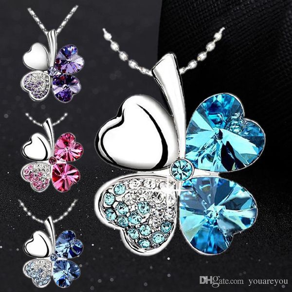 

Женщины Старинные Ювелирные Изделия Сердца Кристалл От Swarovski Четыре Листа Клевер