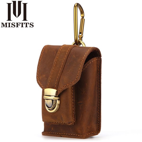

misfits men mini waist pack genuine leather vintage small belt loop purse crazy horse leather cigarette case pouch