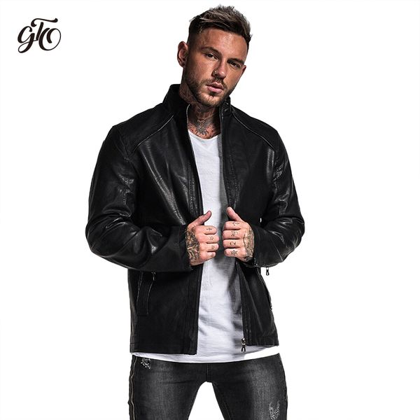 

gingtto men leather jacket black winter 2018 fashion slim fit athletic fit design lightweight men jackets and coats fall zm703, Black;brown
