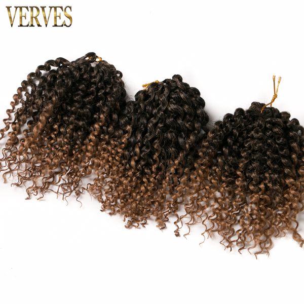 

verves 9 piece 30g/piece brown crochet braids hair synthetic 8 inch curly braid ombre braiding hair extentions, Black;brown