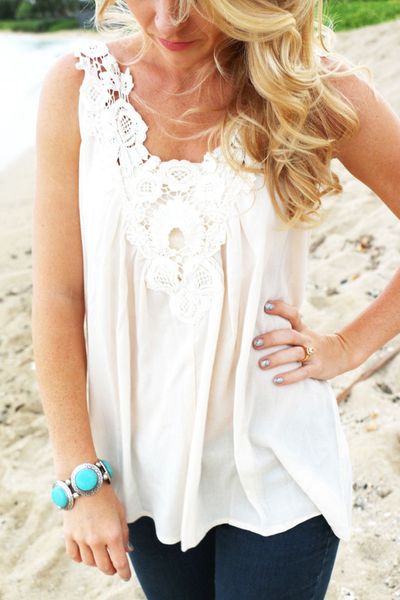 

women summer lace sleeveless vest ladies casual chiffon lace white solid tank top