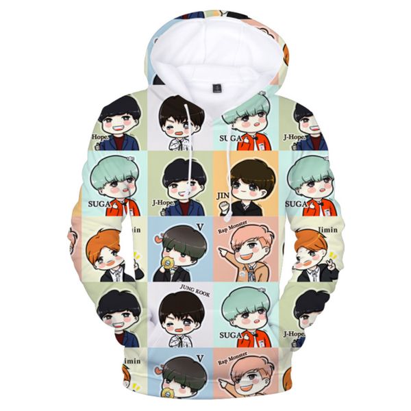 

anime cartoon hoodies women kpop bts bangtan boys 3d sweatshirt womens and men hoodie bts plus size winter k- clothes, Black