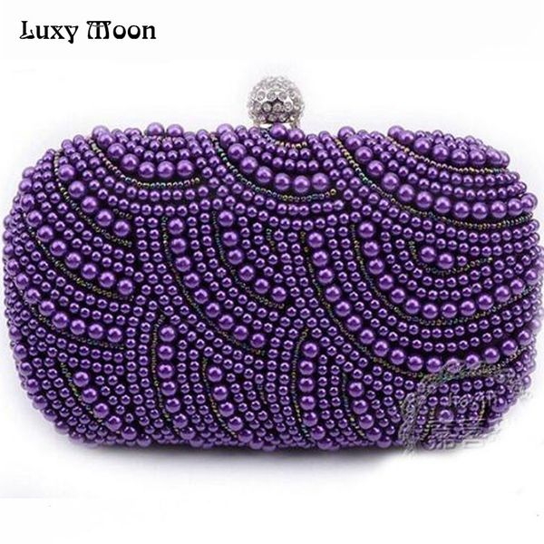 

new 2016 purple pearls evening bags blue black grey beaded clutch bag wedding bridal clutches party dinner purse chains handbag