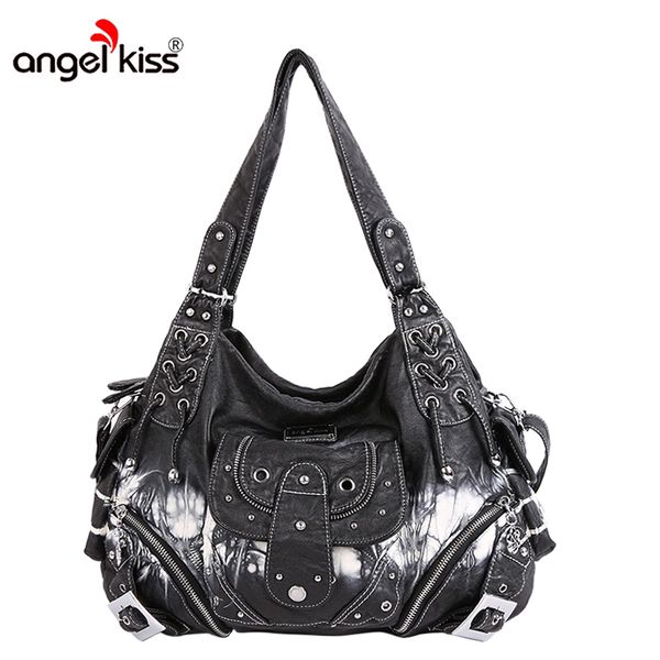 

angelkiss women shoulder hobos bags pu washed handbags messenger capacity shopping top-handle leopard print bags designer