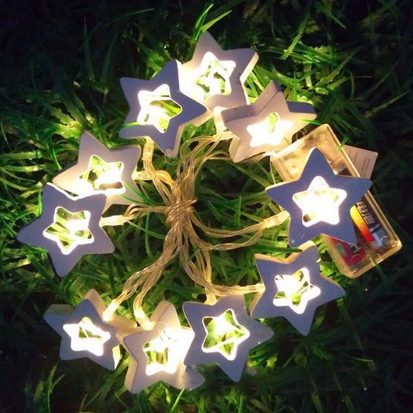 Nordic 10 Led Wooden Pentagram Light String White Fairy Holiday Lamp Battery Box Bedroom Decor Christmas Clothing Store Romantic Paper Lantern String