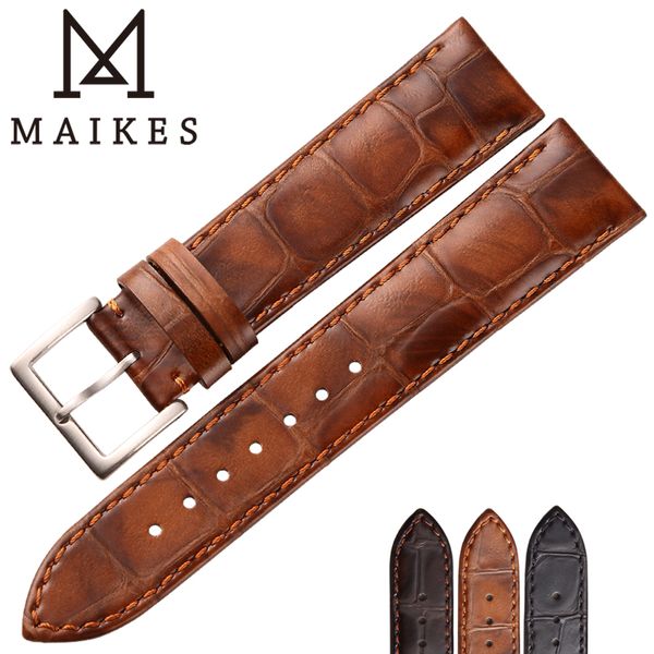 

maikes genuine leather strap watchband watch accessories watchbands 18mm 19mm 20mm 22mm light brown watch bracelets band, Black;brown