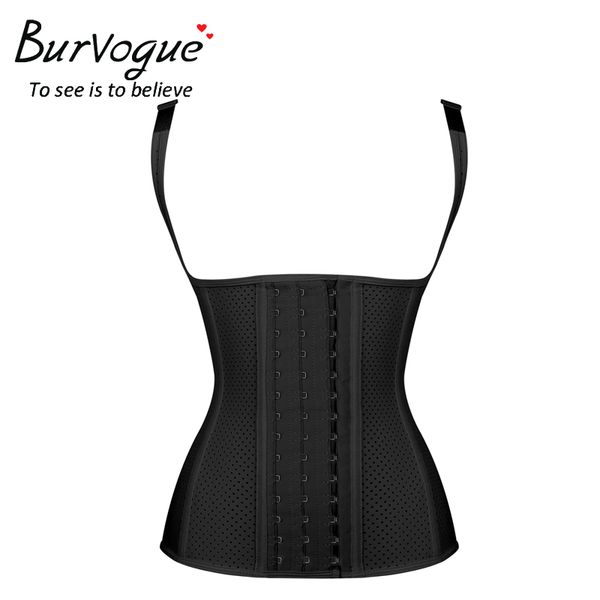 

burvogue adjustable shoulder strap waist trainer vest corset women body shaper waist cincher tummy control slim corset shapewear, Black;white