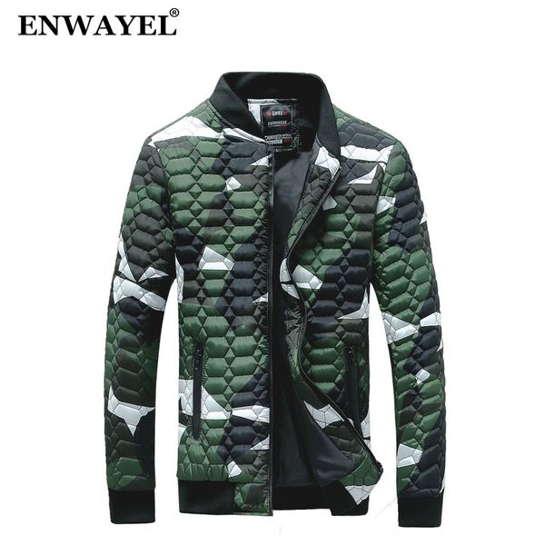 

enwayel 2018 autumn winter camouflage slim jacket men quilted padded wadded windbreaker male mens jackets coat parkas overcoat, Black;brown