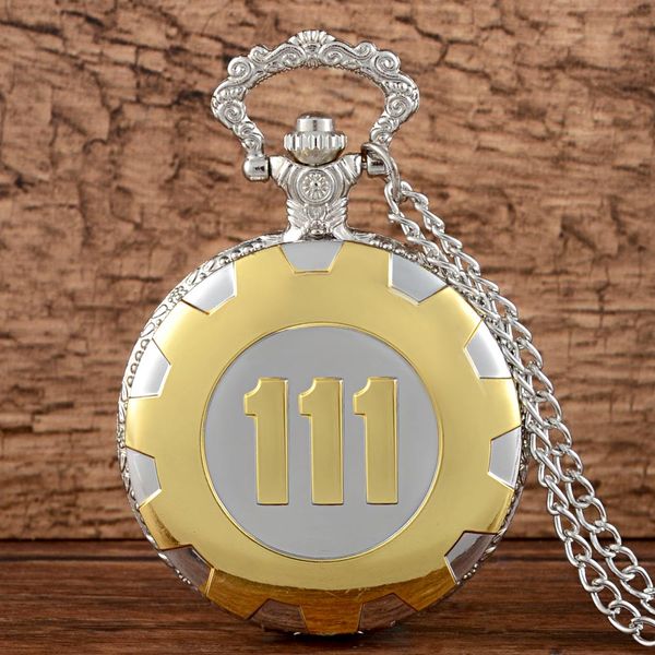 

new arrivals quartz pocket watch gold silver game fallout 4 vault 111 steampunk women man necklace pendant with chain, Slivery;golden