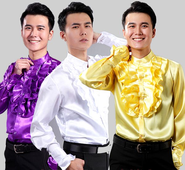 

dance performance cantata apparel shiny men 's shirt european court lace shirt, White;black