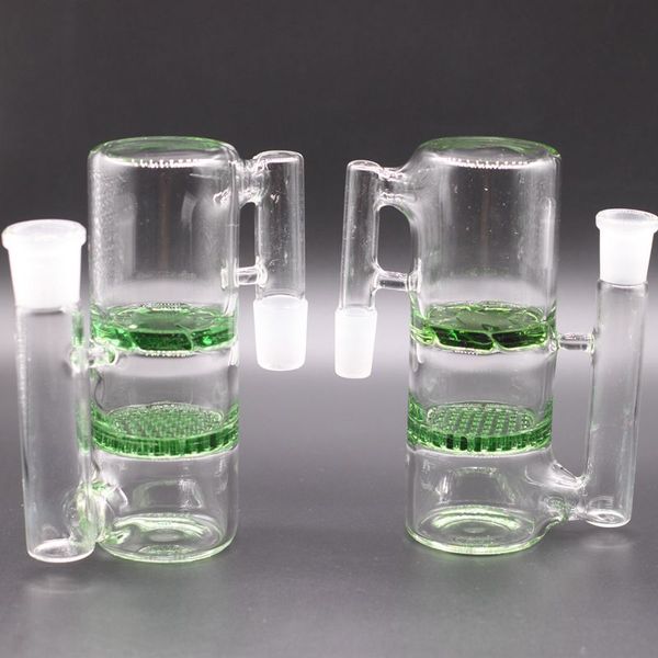 Recycler Honeycomb Ashcatcher 18mm Double Percolator Bong Ash Catchers Due funzioni Bubbler Glass Ash catcher Accessori per piattaforme petrolifere