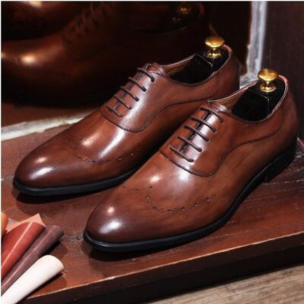 

ch.kwok british bullock oxford business men shoe black/brown lace up dress shoes italian shoes handmade leather chaussure