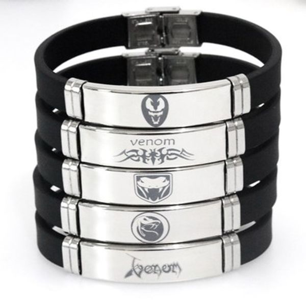 

new style black spider bracelets adjustable stainless steel silicone venom bangles bracelets female and male venom jewellery, Golden;silver